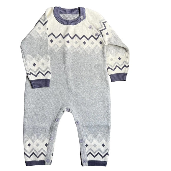 NWOT Baby Knitted Cotton Fair Isle Sweater One Piece Romper 9-12 Mos - Picture 2 of 7